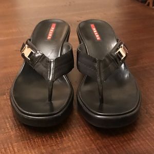 Prada Black Wedge Platform Thong Sandal